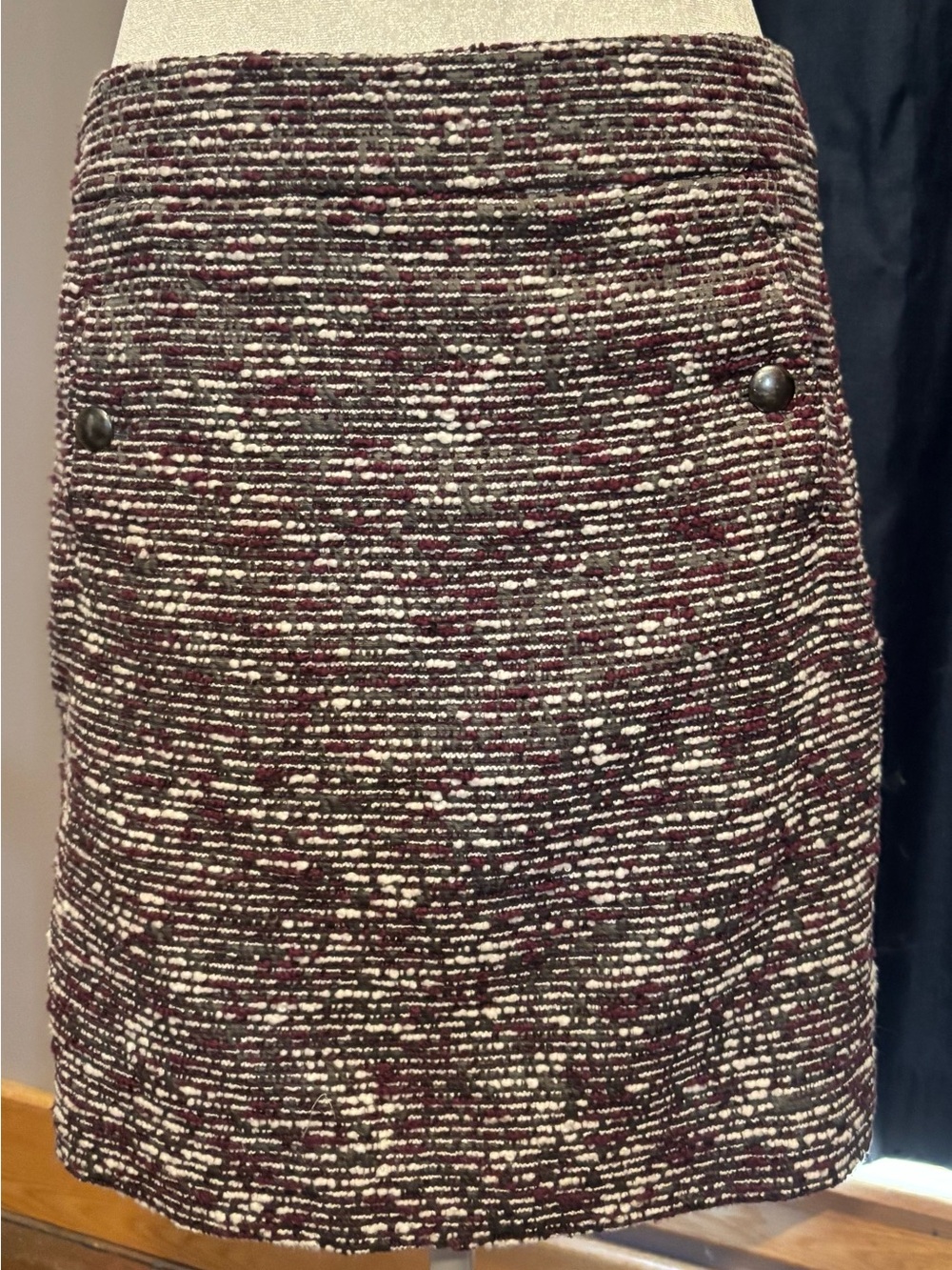 LOFT Maroon and Ivory Tweed Mini Skirt